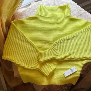 Anthropologie Bright Yellow Ribbed Funnelneck Sweater